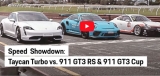 2021 Porsche Taycan gegen 911 GT3 RS und 911 GT3 Cup